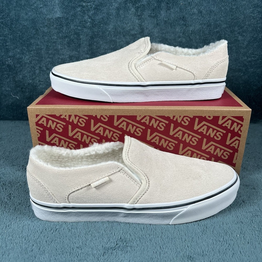 Vans Asher Slip On Shoes Women's Size 6 Suede Sherpa Desert Taupe Sneakers